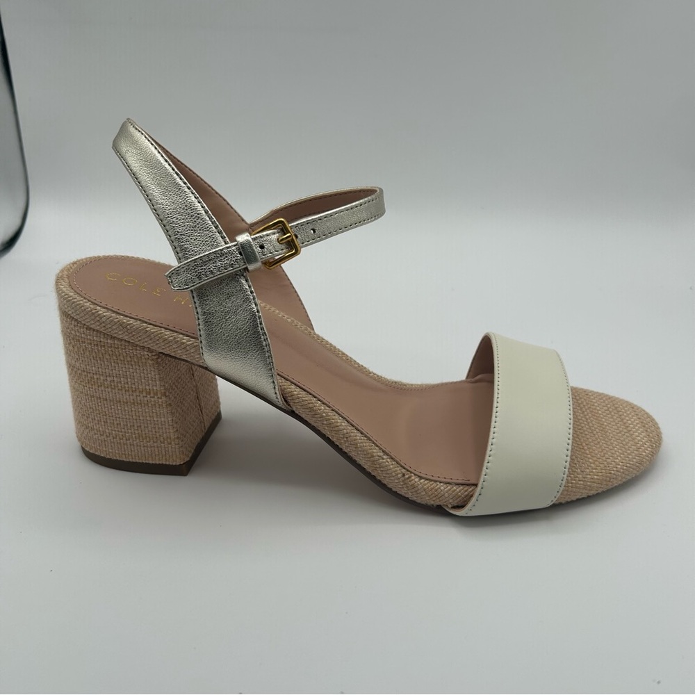 New Cole Haan Women’s Josie Block Heeled Sandal, Ivory/Soft Gold 11 B - Picture 2 of 9